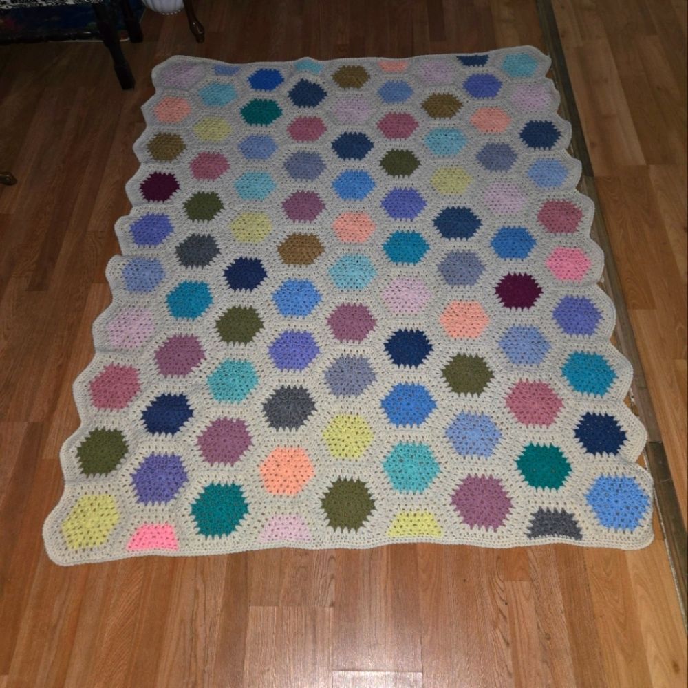 Antique Crocheted Granny Square Afghan Throw 60x76
